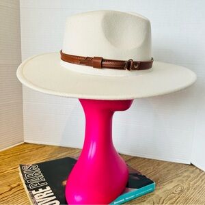 Cream Wide Brim Hat with Brown Band